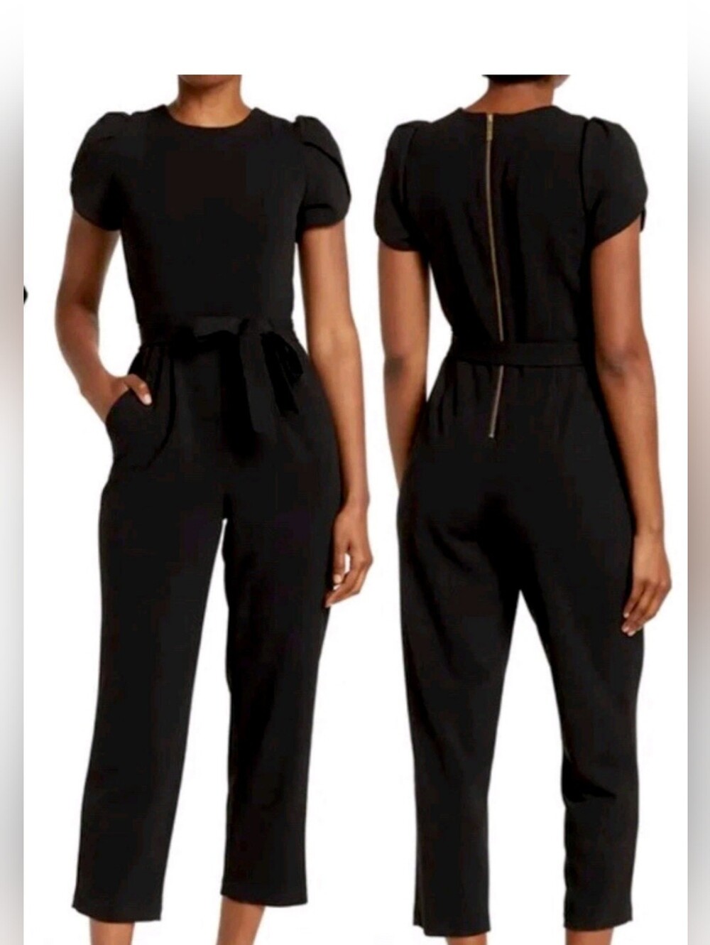 Calvin Klein Women’s Black Tie Waist Jumpsuit Size 2 Short Sleeve. - Picture 2 of 7